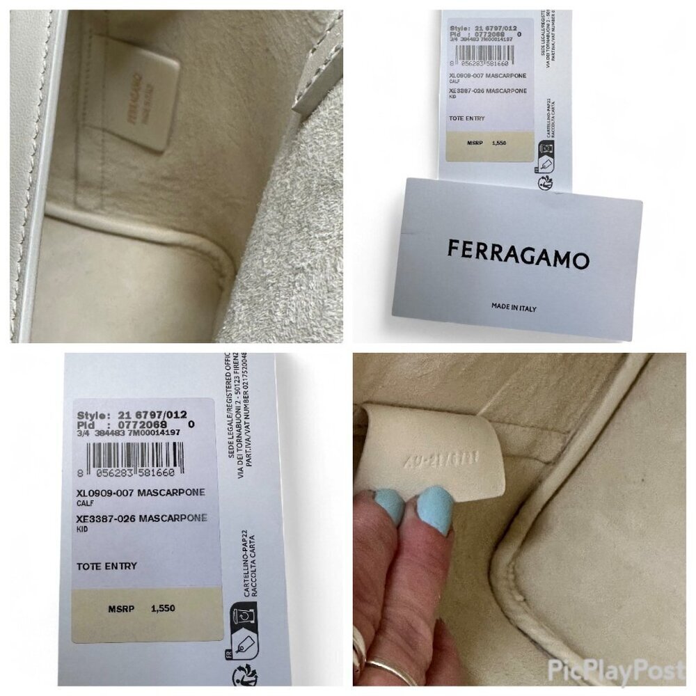 SALVATORE FERRAGAMO Charming Small Leather Tote, Mascarpone, NWT - Picture 13 of 16
